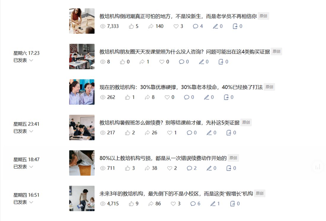 后台的真实数据:这些全是围绕教培客户会搜的问题写的,标题一眼就能看出打的是什么词